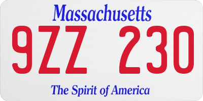 MA license plate 9ZZ230