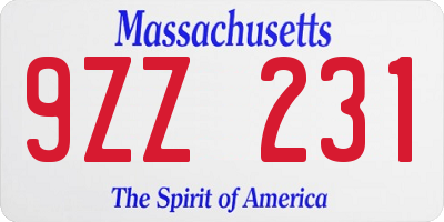 MA license plate 9ZZ231