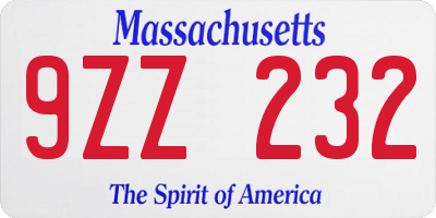 MA license plate 9ZZ232