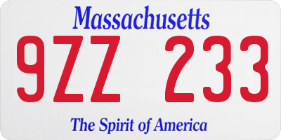 MA license plate 9ZZ233