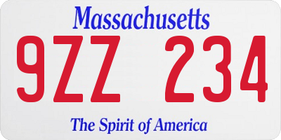 MA license plate 9ZZ234