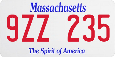 MA license plate 9ZZ235