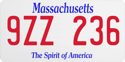 MA license plate 9ZZ236