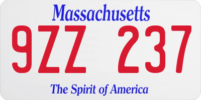 MA license plate 9ZZ237