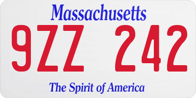 MA license plate 9ZZ242
