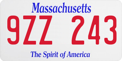 MA license plate 9ZZ243