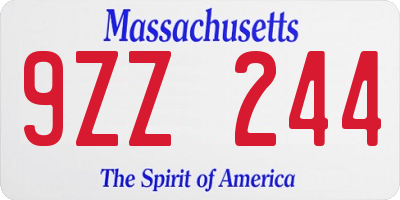 MA license plate 9ZZ244