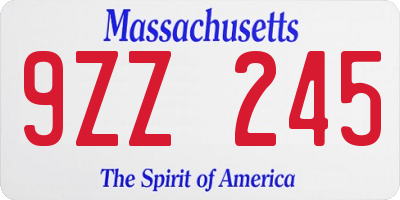 MA license plate 9ZZ245
