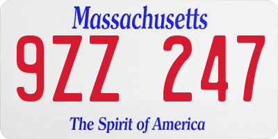 MA license plate 9ZZ247