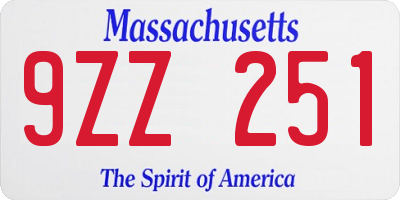 MA license plate 9ZZ251