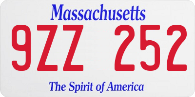 MA license plate 9ZZ252