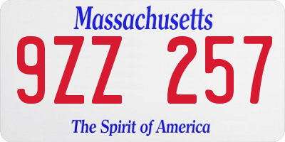 MA license plate 9ZZ257