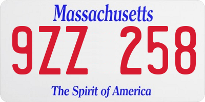 MA license plate 9ZZ258