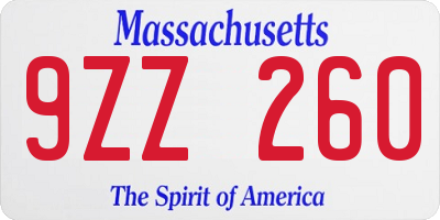 MA license plate 9ZZ260