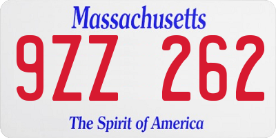 MA license plate 9ZZ262