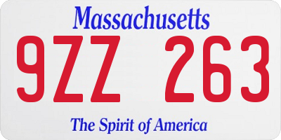 MA license plate 9ZZ263