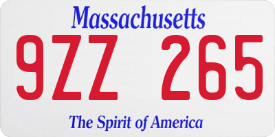 MA license plate 9ZZ265