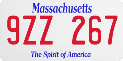 MA license plate 9ZZ267