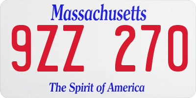 MA license plate 9ZZ270