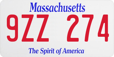 MA license plate 9ZZ274