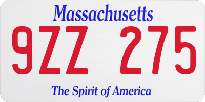 MA license plate 9ZZ275