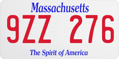 MA license plate 9ZZ276