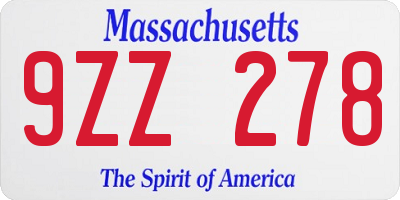 MA license plate 9ZZ278