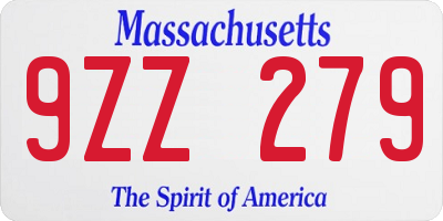 MA license plate 9ZZ279