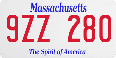 MA license plate 9ZZ280