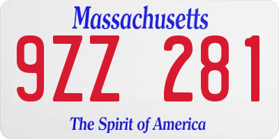 MA license plate 9ZZ281