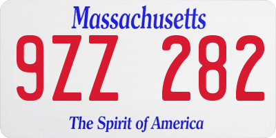 MA license plate 9ZZ282