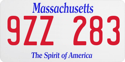 MA license plate 9ZZ283