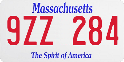 MA license plate 9ZZ284