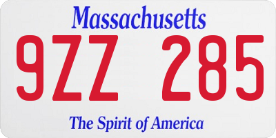 MA license plate 9ZZ285
