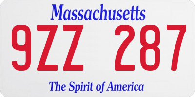 MA license plate 9ZZ287