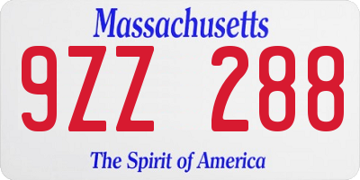 MA license plate 9ZZ288