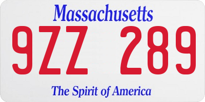 MA license plate 9ZZ289