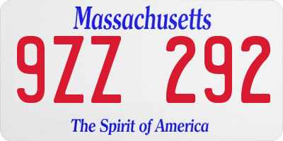 MA license plate 9ZZ292