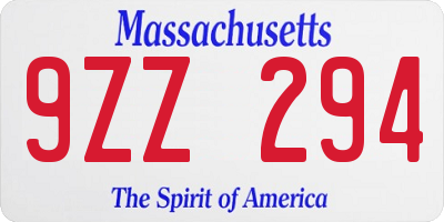 MA license plate 9ZZ294