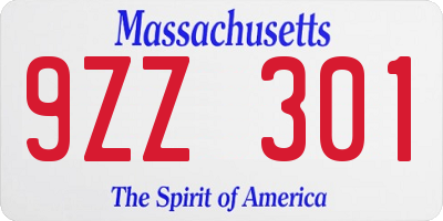 MA license plate 9ZZ301