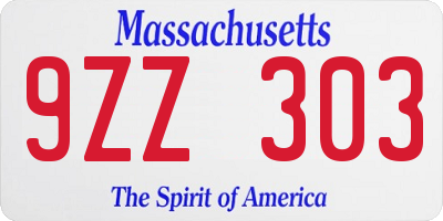 MA license plate 9ZZ303