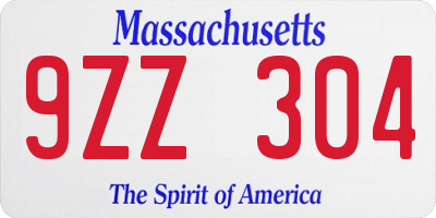 MA license plate 9ZZ304