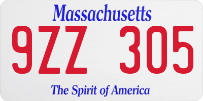 MA license plate 9ZZ305