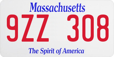 MA license plate 9ZZ308