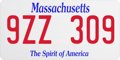 MA license plate 9ZZ309