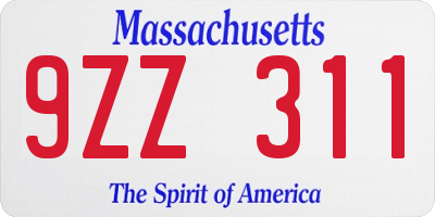 MA license plate 9ZZ311