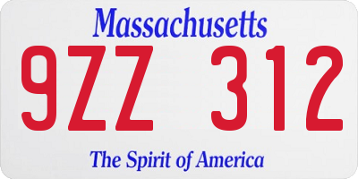 MA license plate 9ZZ312