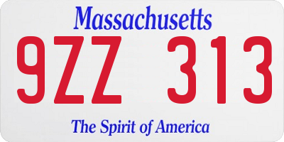 MA license plate 9ZZ313