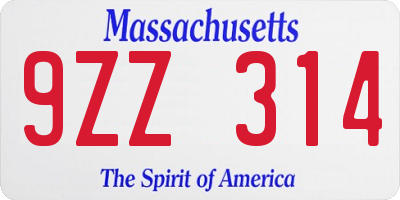 MA license plate 9ZZ314