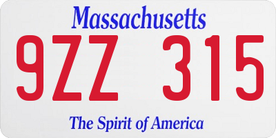 MA license plate 9ZZ315